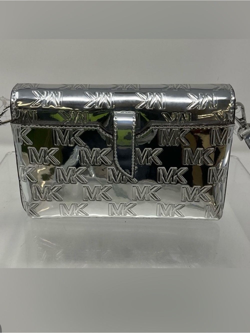 Michael Kors Silver Embossed MK Crossbody Bag